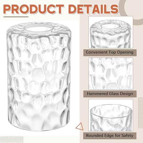 Image of Teenyyou 8 Pcs Clear Hammered Glass Shade Replacements for Pendant Light Fixtures Glass Lamp Shade Cover, 1-5 /8 Inch Fitter Base, 4 inchw x 6 inchh, Replacement Lamp Globe for Chandelier Wall Sconce