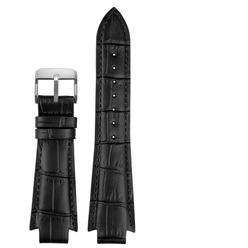 AMAUPCKCA 24x14mm Convex End Genuine Leather Watchband 1853 For Tissot T60 Strap L875/975K Men Women Watch Belt Butterfly Clasp Bracelet(Black sk)