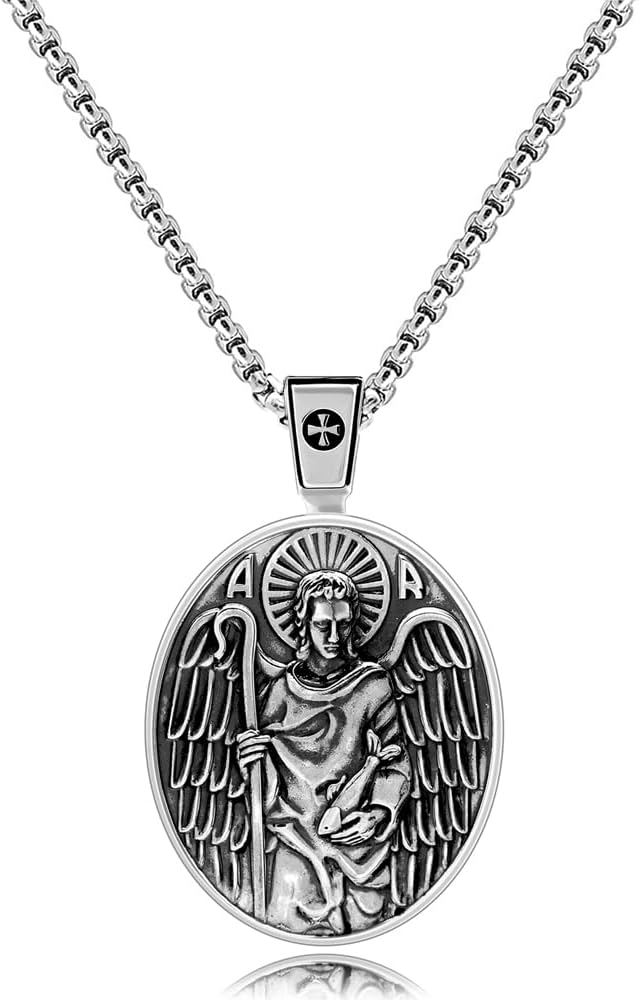 VENICEBEE® Archangel St. Raphael Saint Medal Healing Guardian Angel Protection Christian Sacramental 925 Sterling Silver Pendant Necklace + Velvet Pouch, Polishing Cloth, Fine Gift Box - Image 2