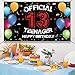 HTDZZI 13th Birthday Decoration for Boys Girls, Happy 13th Birthday Backdrop Banner, Official Teenager 13 Birthday Party Yard Sign, 13 Year Old Birthday Photo Booth Props Decor, Fabric, 6.1ft x 3.6ft