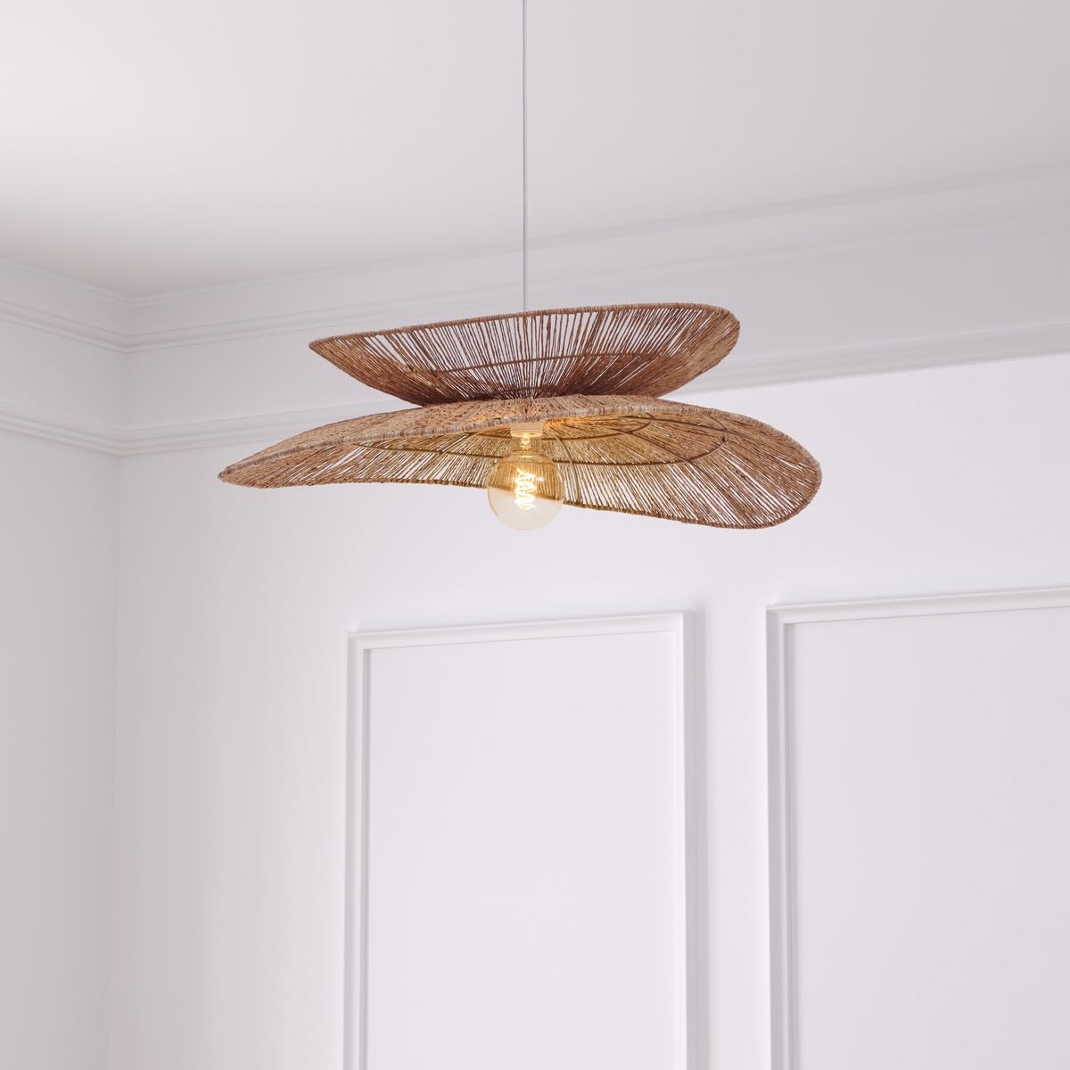 Atmosphera - Suspension Alara en Jute Tressé Beige D. 69,5 cm, Hauteur Réglable - Luminaire Style Bohème Pour Salon, Salle à Manger, Chambre