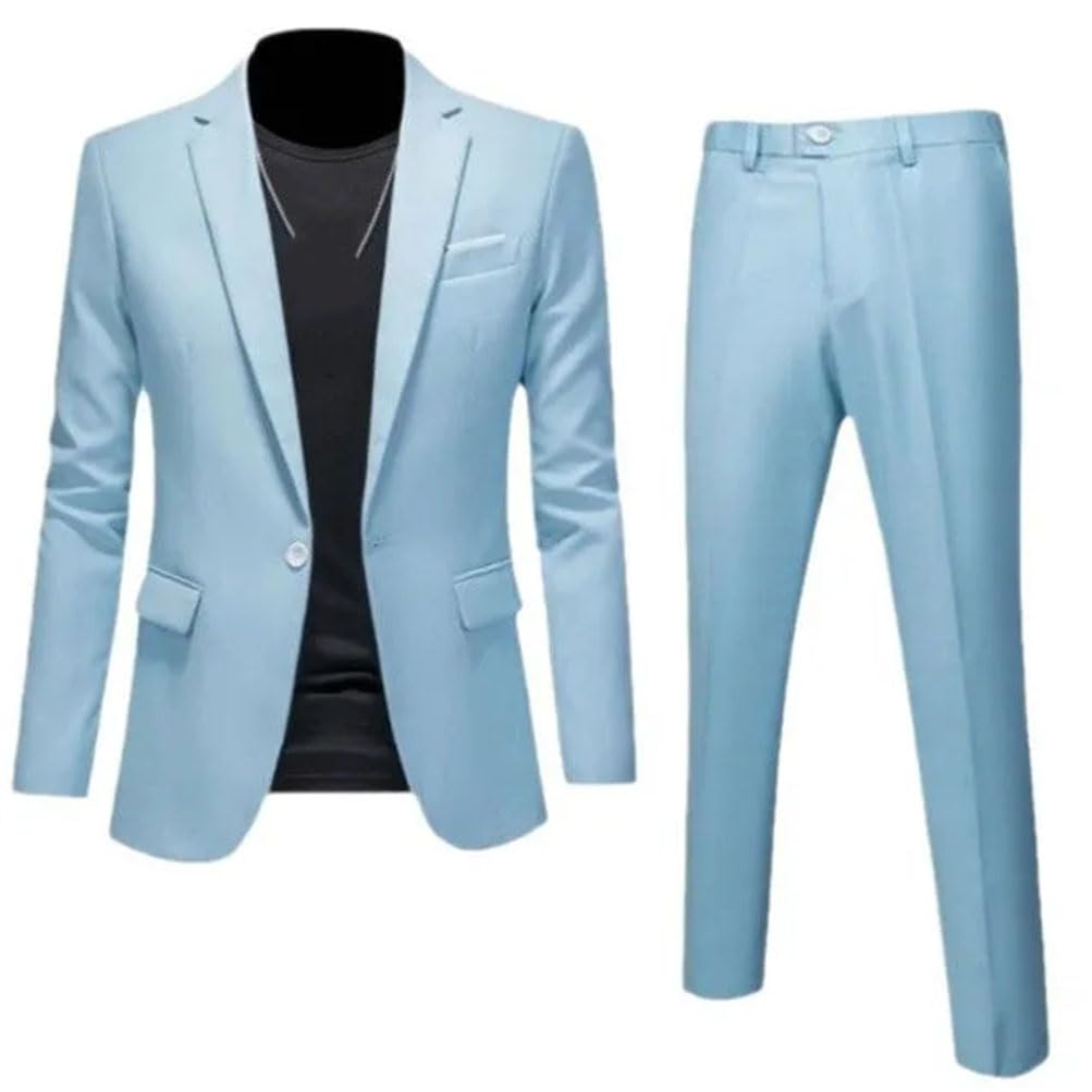 Uomini Affari monopetto Blazer Solido Cerniera Fly Caviglia Lunghezza Pantaloni Abiti