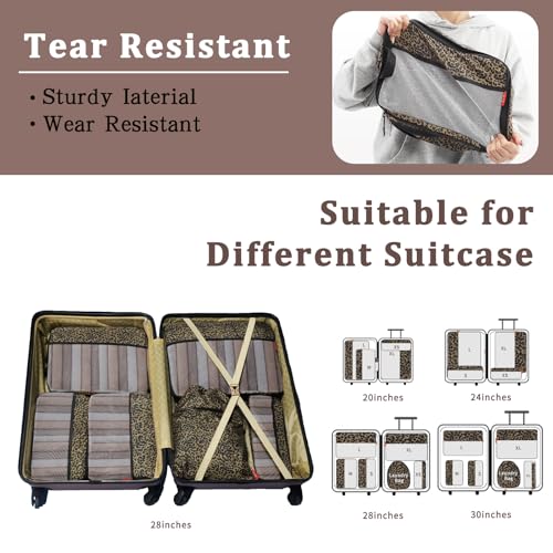 U+U 6 Set Compression Packing Cubes - Ultralight Travel Organizers with Laundry Bag, Space-Saving Suitcase Organizer, Expandable Packing Cubes for Travel, Business Trip and Family Vacation (Leopard) - Thumbnail 5