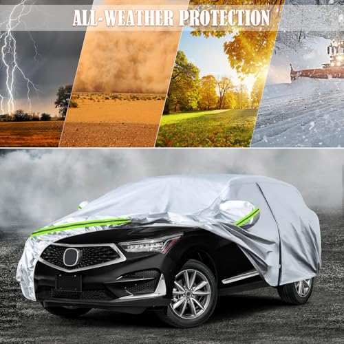 Image of Waterproof Car Covers Replace for 2013-2024 Acura RDX, 6 Layers Silver All Weather Car Cover with Zipper Door & Windproof Bands for Snow Rain Dust Hail Protection