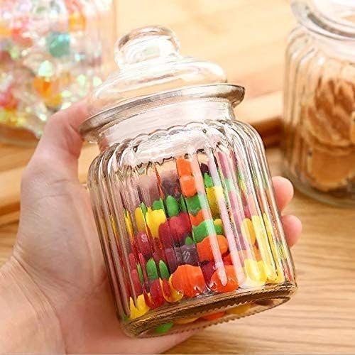 Image of Stylish Home Decor Crystal Clear Glass Sugar Candy Mukhwas Jar Bowl Pickle Storage Container Pot with Lid CRYSTAL CANDY JAR.POP 730ml 3PCS