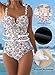Aleumdr Vintage One Piece Swim Suit for Women 2026 Fashion Tummy Control Bathing Suits with Pads Full Coverage Swimsuit Print Floral Slimming Swimwear Red Large
