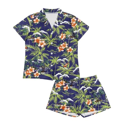 Image of Renewold Women's Short Sleeve Pajama Set Button Down Sleepwear with Notch Collar Soft Lounge Top and Shorts with Pockets