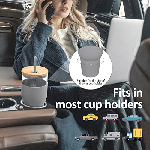 Kytffu 32Oz Glass Tumbler With Straw And Lid, Reusable Boba Smoothie Cup Iced Coffee Tumbler With Silicone Sleeve, Fits Cup Holder Glass Water Bottle Bpa Free, Gray #TOP3
