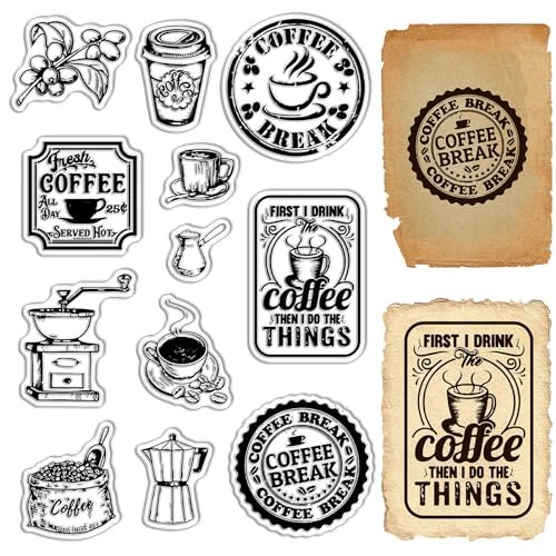 CRASPIRE Coffee Clear Stamps Coffee Bean Pot Transparent Rubber Stamps Silicone Seals Shop Journal DIY Scrapbook Photo Album Decoration Handmade Crafts Notebook Film Frame Cards Making