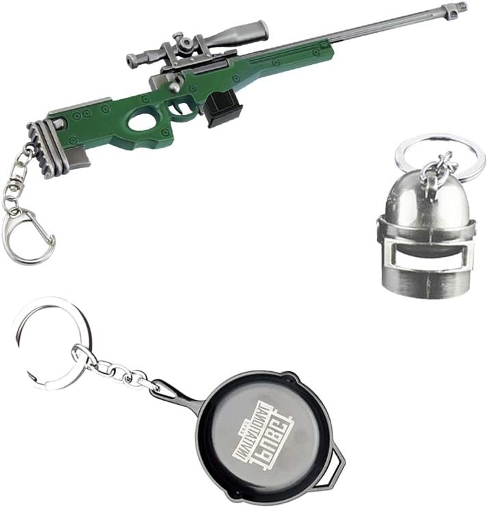 hebensiMetal Keychain 3PCS Iron Key Ring Pendant Including Green AWM Frying Pan and Level 3 Helmet