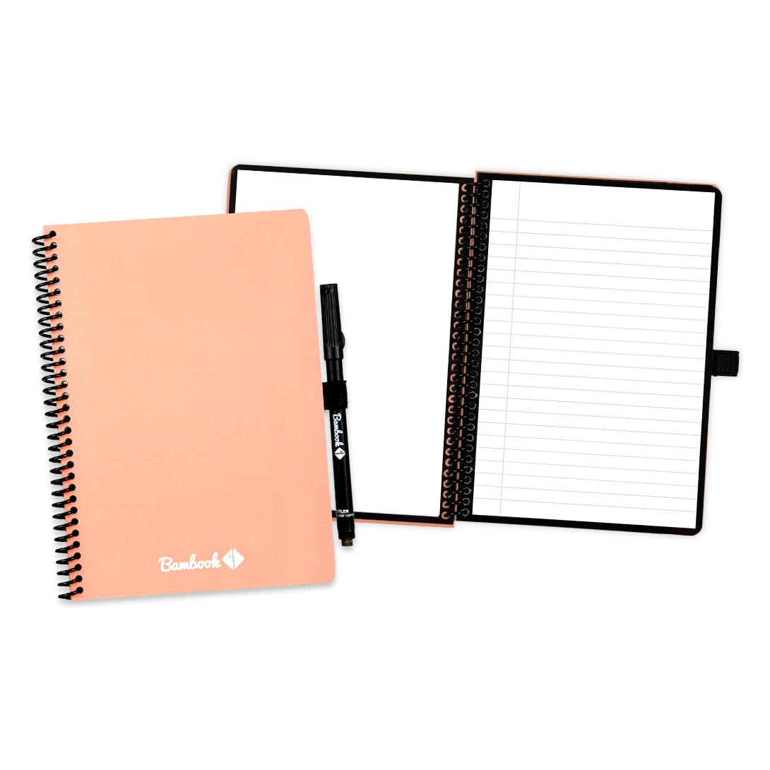 BAMBOOK Colourful Reusable Notebook - Pink - A5 - Blank & Lined - Reusable Notebook, Rewritable, Dry Erase, Whiteboard, Erasable - Free Pen Scan App