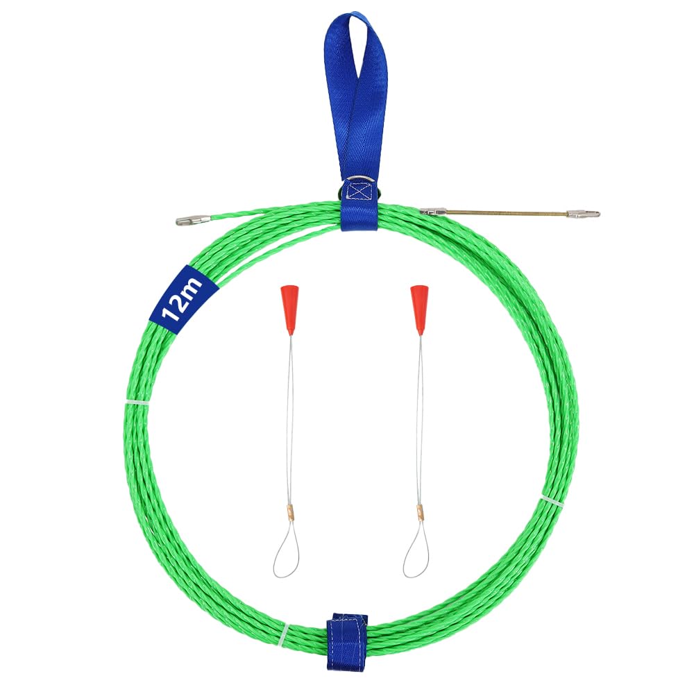 12M Fish Tape Wire Puller Through Wall Wire Threader Fish Plus Fish Cable Fastener with Simple Handle 40FT