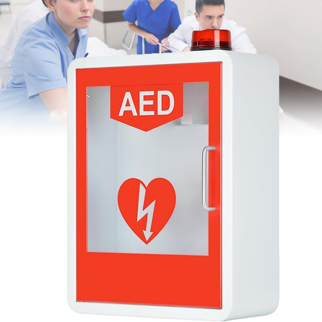 AED-Defibrillator-Aufbewahrungsschrank mit Schlüssel und Alarm, Herz-Defibrillations-Alarmbox, Erste-Hilfe-Schrank, Defibrillator-Einheit für Zuhause, Schulen, Vereine und Gruppen,Orange