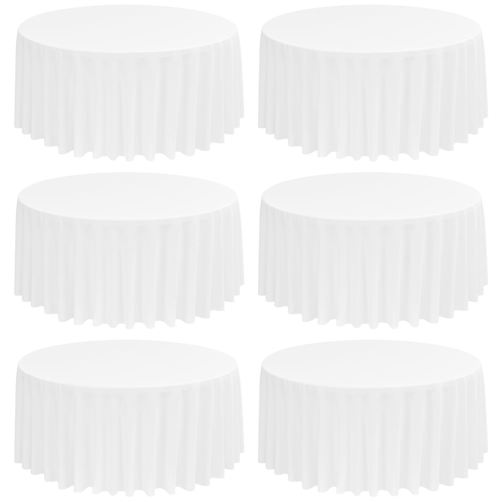 FXKS 6 Pack White Round Tablecloth - 108 Inch, White Polyester Table Cloths for Round Table, Stain and Wrinkle Resistant Washable Fabric Table Cover, Polyester Tablecloths for Wedding Banquet Parties