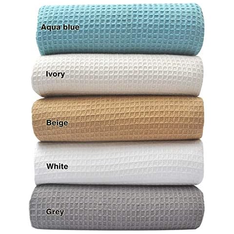 Tex Trend 100% Cotton Waffle Weave Blanket Queen Size for Bed, Lightweight Cotton Blanket - 90"x90" Soft Woven and Breathable Home Decor Blanket for Sofa, Bed, Chair - White Cover