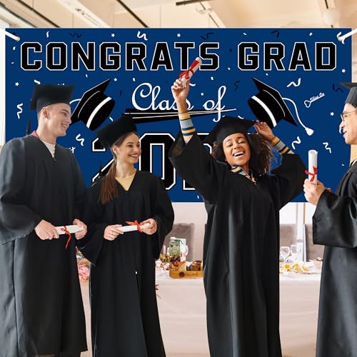 Image of Graduation Decorations 2026 2027 - Blue Polyester Graduation Backdrop - Graduation Party Decorations - Congrats Grad Banner - Graduation Decorations Class of 2026,Graduation Party Favors Supplies Yard Sign
