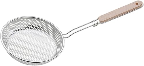 Hemoton Colador de malla de acero inoxidable, desnatador redondo de chip francés con asa, cesta para freír servir presentación de alimentos,
