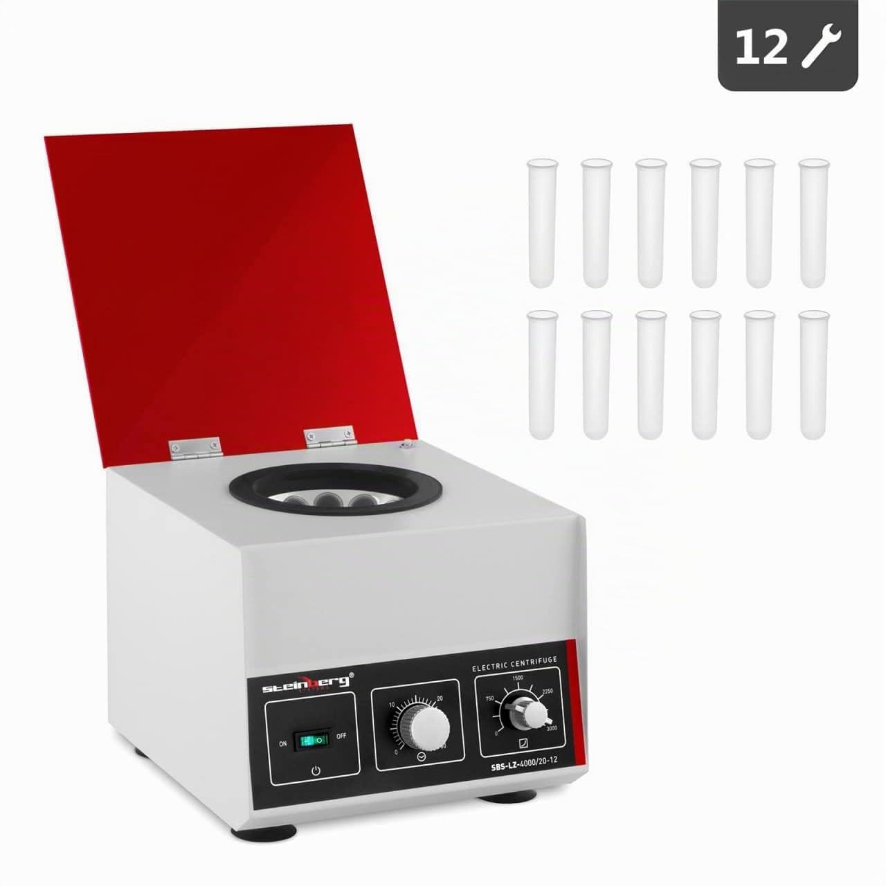 Steinberg Systems Laborzentrifuge Tischzentrifuge (12 x 20 ml, 180 W, RZB 1150 xg, 3000 U/min, Timer 30 min, 28 x 32 x 24,6 cm, inkl. Röhrchen)