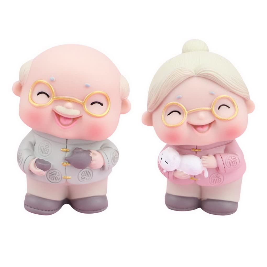 ACMEDE Grandparents Figurine Cake Topper for Grandpa Grandma Cake Ornaments Mini Figure Old Man Old Lady Statue Old Life Home Decor for Birthday Party Decor Wedding Anniversary Day Gifts (Style 1)