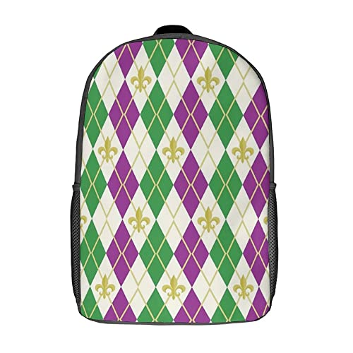 Mardi Gras Rucksack mit Argyle-Muster, 43,2 cm Schultern, Tagesrucksack, große Kapazität, Laptoptasche für Männer und Frauen, Siehe Abbildung, One size