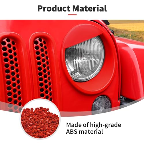 Image of JWWY Front Grille Insert Radiator Grille Grillwork Surround Assembly Inserts Headlight Headlamp Cover Trim Set Fit for 2007-2017 Jeep Wrangler JK JKU Exterior Accessories 9pcs Red