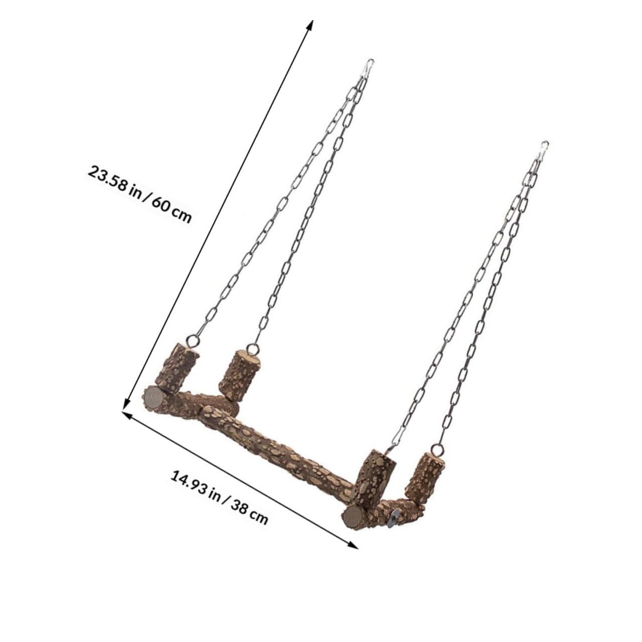 UKCOCO Gioco Altalena per Pappagalli in Legno Naturale e Acciaio Inox Marrone, Accessorio per Gabbia Funzione Arrampicata e Appendibile al Soffitto, per Uccelli Domestici Colore Casuale