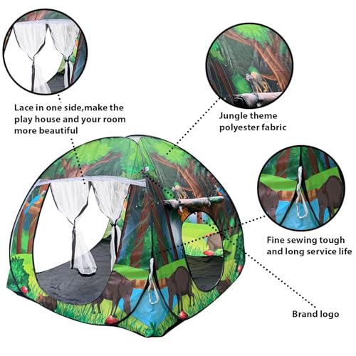 Image of Foldable Play Tent House Big Size for Girl Boys with Jungle Theme Pop-Up Indoor & Outdoor Playhouse for Girls Boys| Multi Purpose Tent with Fun Patterns Easy Setup & Portable (Green Orange)