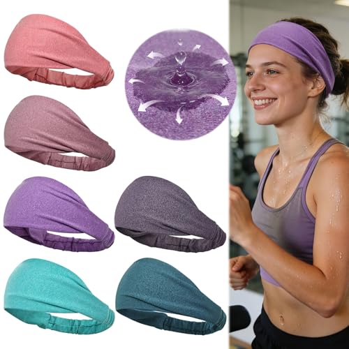 Dreamlover Sweat Headbands for Women, Non Slip Workout Headbands, Soft Stretchy Sports Headbands for Running, Yoga, Outdoor Work, 6 Pieces