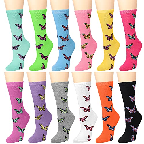 Image of Falari 12 Pairs Women's Cotton Crew Socks Assorted Colors