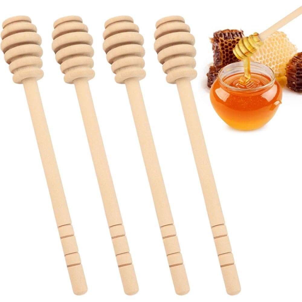 Spargimiele In Legno Naturale - 2 Pezzi (10 E 15 Cm) - Per Miele, Sciroppi E Bevande - EcoFriendly E Pratico