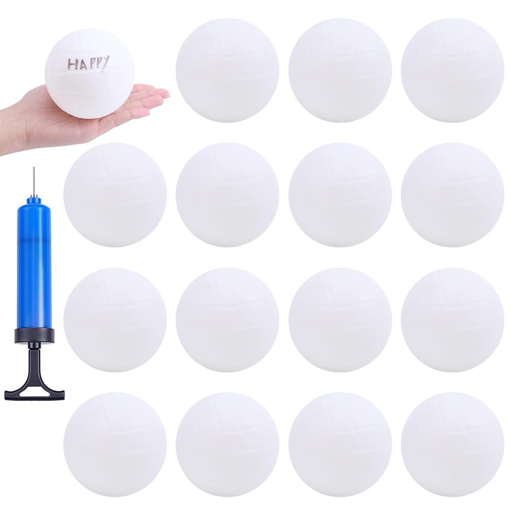 FREEBLOSS 15pcs Mini White Volleyballs with Portable Hand Air Ball Pump 3.94inch Volleyball Signature Memory Ball for Party Outdoor Lawn Beach & Tailgating
