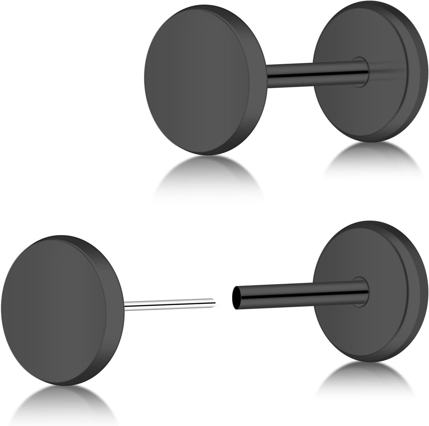 ZDE Women Earrings Threadless Flat Back Dot Earrings Titanium Hypoallergenic Cartilage Non-Nickel Black/Silver/Gold/Pink Push in Earrings Studs for Sensitive Ears Simple Classic Earstuds