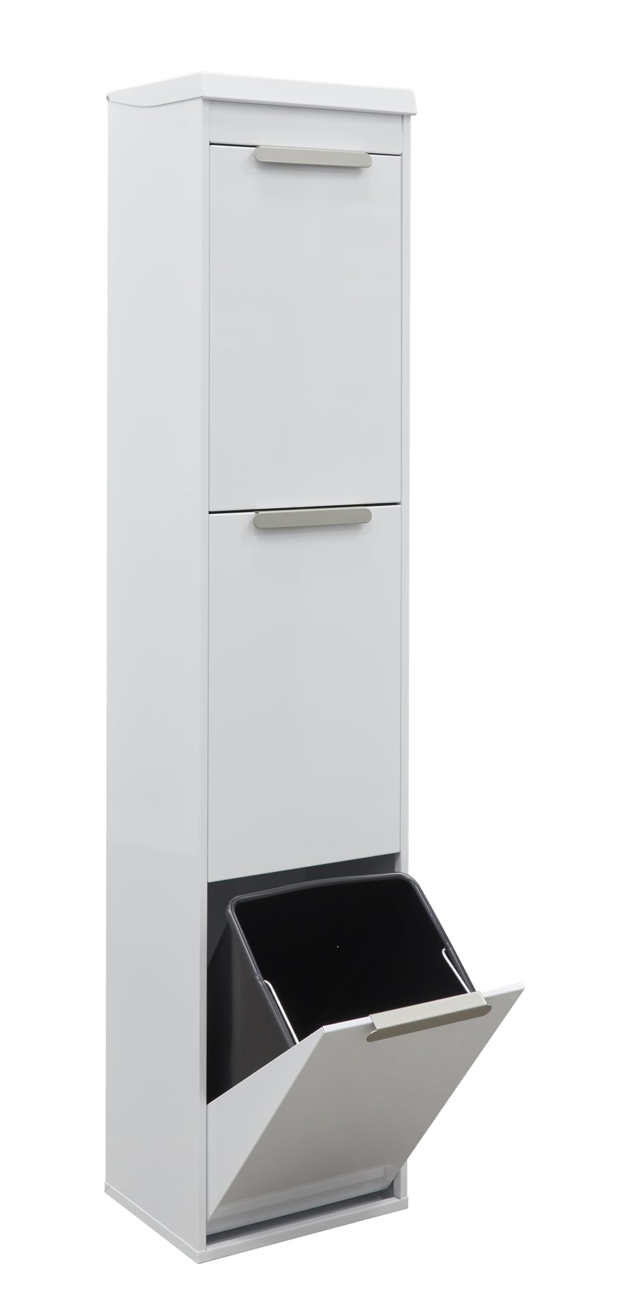 ARREGUI Ecoclas Plus CR321-E Mülltrennsystem aus Stahl mit Aufbewahrungsbox mit Deckel | 3x17L (51L) | 3 Fächer Mülleimer für die Küche | 3 Fach Abfalleimer | Herausnehmbare Inneneimer + Griff | weiß