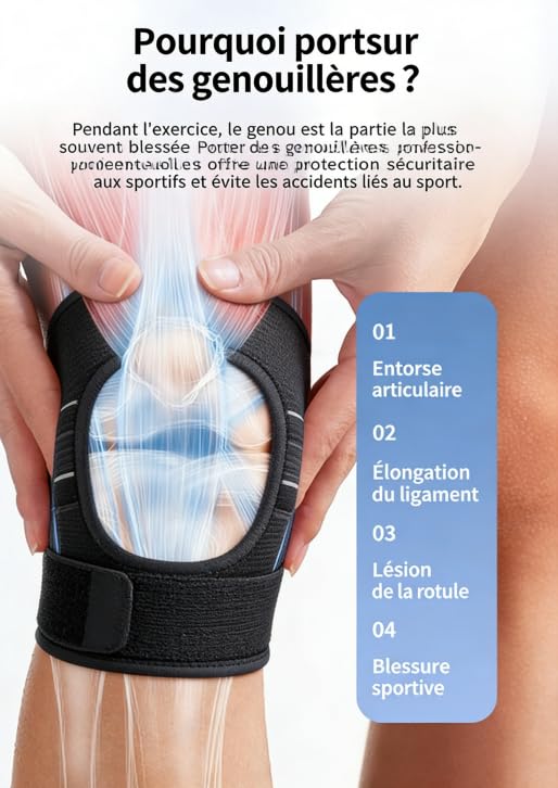 Genouillères De Combat Anti-Choc, Genouillère Unisexe Avec Stabilisateur Et Protection De La (Noir,XXL)