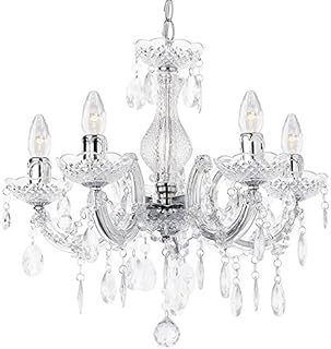 LITECRAFT 5 Light Dual Mount Chandelier Marie Therese White, Chrome, Multi Coloured, Black, Silver Acrylic Bedroom Living Room Ceiling Light (Chrome)