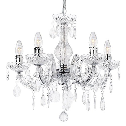 LITECRAFT Marie Therese Chandelier Ceiling Light Crystal Effect 5 Arm - (Polished Chrome) - Cosy Home Interiors LITECRAFT Marie Therese Chandelier Ceiling Light Crystal Effect 5 Arm - (Polished Chrome)