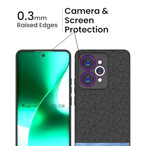 Image of Kapa Soft Fabric & Leather Hybrid Protective Back Cover for Realme 15 Pro 5G | Shockproof Slim Hard Anti Slip Back Case (Black,Blue)