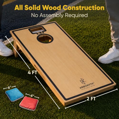 Image of Solid Wood Cornhole Board Set - Natural, 8 Bean Bags | Premium Wooden Boards, 8 All-Weather Bean Bags, Integrated Bean Bag Storage, Foldable Legs
