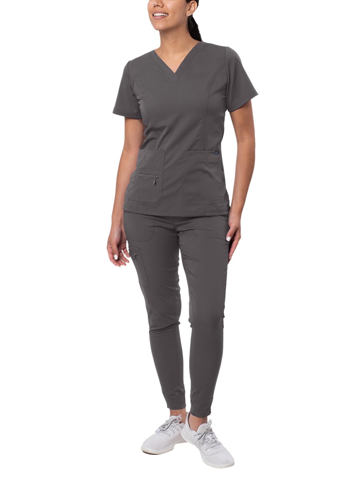 Adar Pro Scrubs Set for Women - Stretch Elevated V-Neck Scrub Top Yoga Jogger Cargo Scrub Pants 7