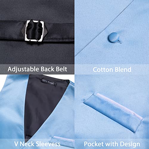 Image of Barry.Wang Vest for Men Business /Leisure Dress Suit Vests V-neck 2 Pockets Wedding Party Tuxedo Satin Waistcoat