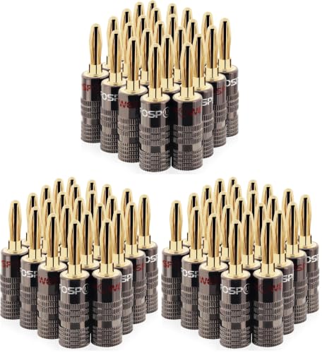 Image of FosPower Banana Plugs 12 Pairs / 24 pcs, Closed Screw 24K Gold Plated Speaker Plug Connectors for Speaker Wire, Wall Plate, Home Theater, Audio /Video Receiver, Amplifiers and Sound Systems (Pack of 3)