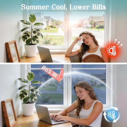 Image of Haton Window Tint for Home, One Way Film, Blue Silver 29.5 inch x 78.7 inch | Heat Control Sun UV Blocking Reflective Mirror Privacy Film, Static Cling No Glue Removable See Out Not in Office Door Glass