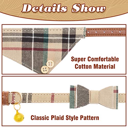 Image of EXPAWLORER Dog Collar and Leash Set - Classic Plaid Dog Bow Tie and Dog Bandana Collar with Bell, Dog Leash Tangle Free, Adjustable Collars for Small Medium Large Dogs Cats, Holiday Ideal Gift