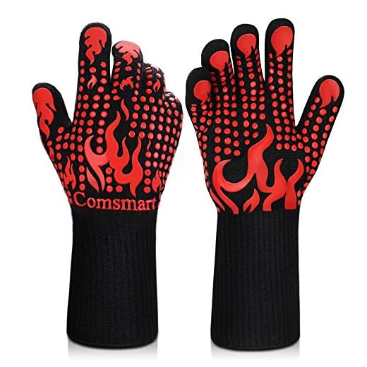 Comsmart BBQ Gloves, 1472 Degree F Heat Resistant Grilling Gloves Silicone Non-Slip Oven Gloves Long Kitchen Gloves for Barbecue, Cooking, Baking, Cutting