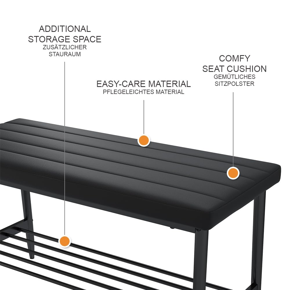 Vicco Sitzbank Grand, Schwarz, 85 x 35 cm, zur Verwendung als Essgruppe in Küche oder Esszimmer