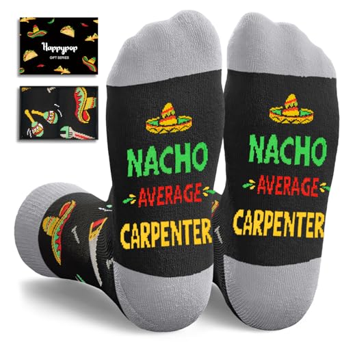 HAPPYPOP Carpenter Gifts for Men Women - Funny Woodworking Socks for Woodworker Wood Shop Appreciation Birthday Gift for Dad Husband Mom Wife
