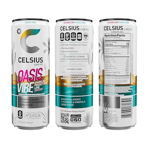 Image of CELSIUS OASIS VIBE Sparkling Prickly Pear Lime, Sugar Free Energy Drink, 12 Fl Oz (Pack of 12)
