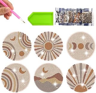 6 Pcs Diamond Painting Coasters, DIY Boho Diamond Art Coasters, Diamond Art Car Cup Coaster, Diamond Painting Kits for Beginners, Adults, Kids, Diamond Art Crafts Supplies