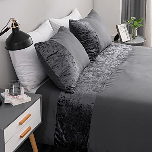 Freyamy Bettwäsche 135x200cm 2teilig Samt Patchwork Dunkelgrau Unifarben Bettwaren Gebürstet Microfaser Weiche Wendebettwäsche Luxus Einzelbett Bettbezug mit Reißverschluss und Kissenbezug 80x80cm Cover