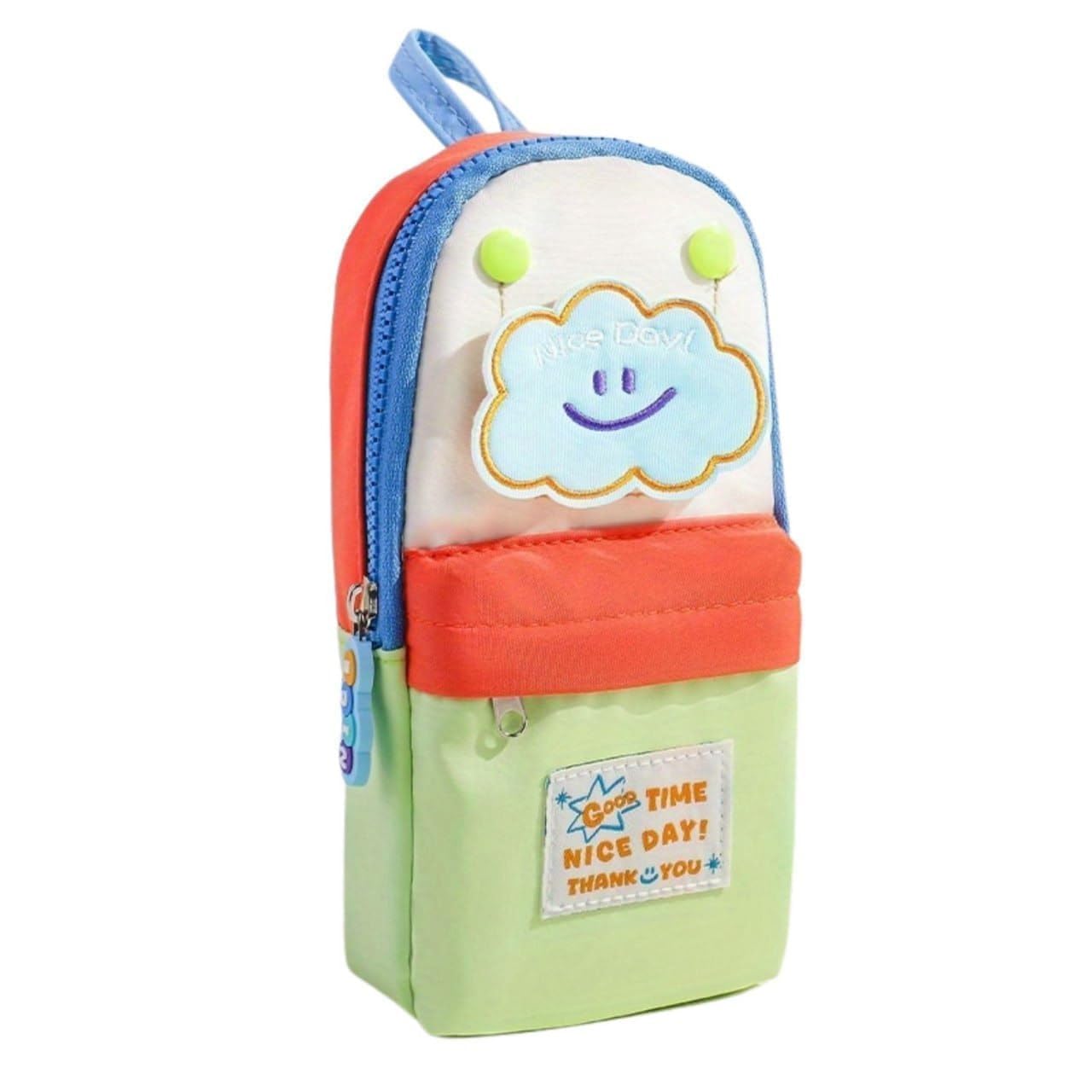 Canvas School Bag Pencil Case Large Capacity Pencil Pouch,Cute Aesthetic Stationery Organizer with Zipper,Portable Pencil Box for School Girls Boys Kids,Green Clouds-picture-10